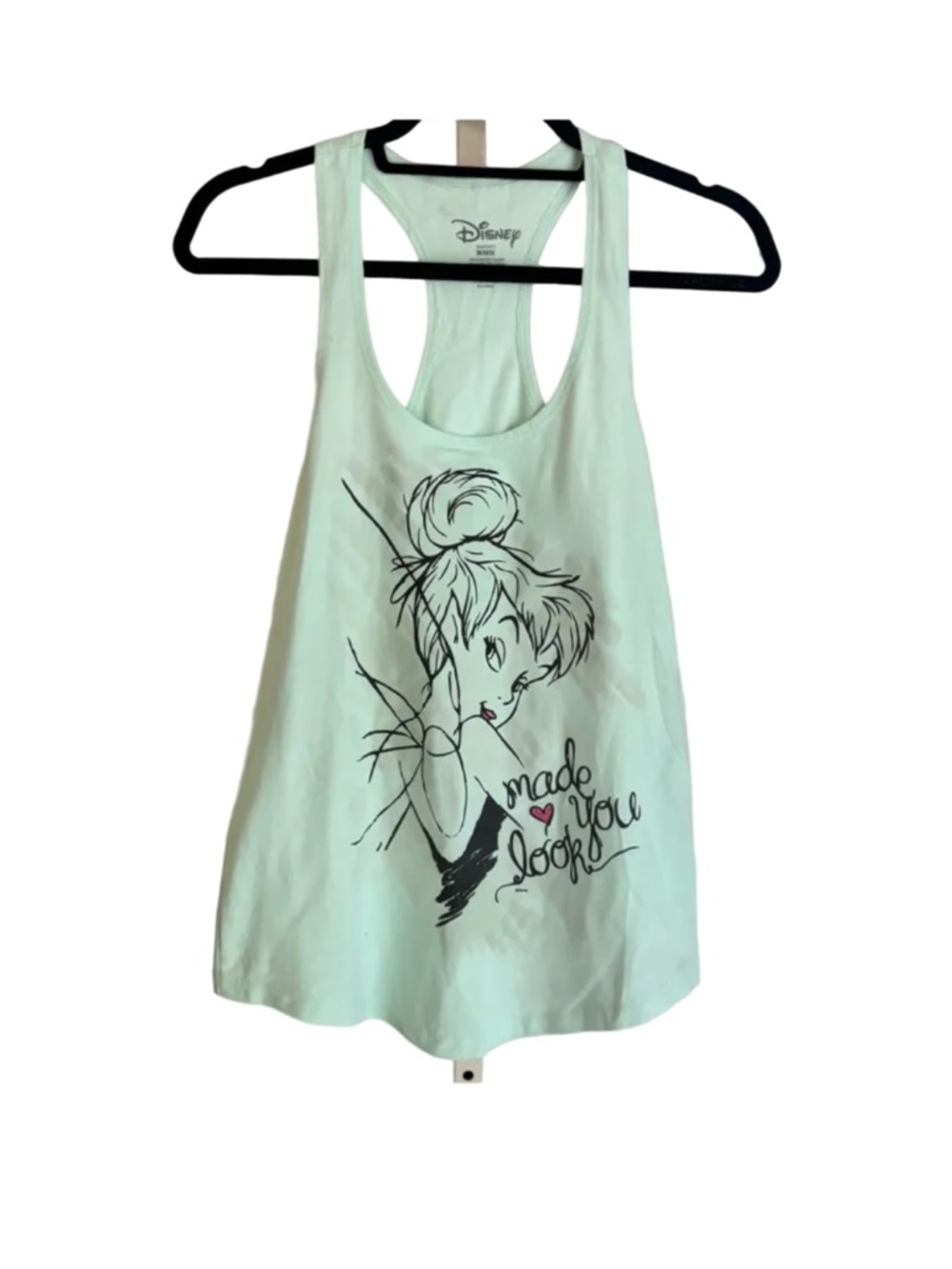 Disney "Made You Look" Tinkerbell Racerback Tank Top Mint Green, Medium
